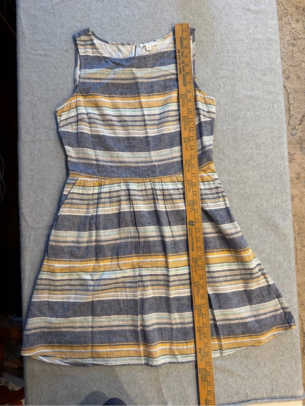 BeachLunchLounge Women's Medium Blue Striped Linen Blend Dress Coastal Beach EUC
